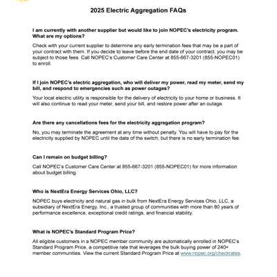 Electric Aggregation FAQs